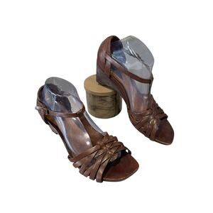 Clarks Artisan Edra Brown Leather T Strap Wedge Sandals Shoes Women's Size 9M